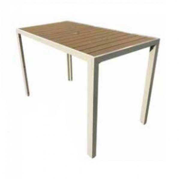 8773361-01 Durango Aluminum and Faux Teak Commercial Restaurant Hospitality Dining Outdoor 33x61 rectangle bar table